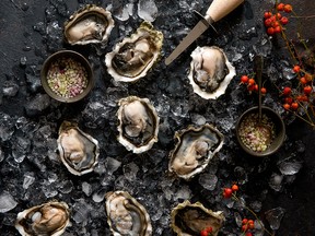 New Year’s oysters on the shell with green apple mignonette