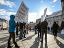 Restaurant owners protest what they say is the unjust closing of restaurants and bars in the red zone in Montreal, Tuesday November 24, 2020.