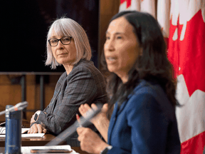 Health Minister Patty Hajdu with Chief Public Health Officer of Canada Dr. Theresa Tam during a news conference on the COVID-19 pandemic on Friday, Nov. 20, 2020.