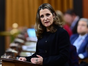 Finance Minister Chrystia Freeland delivers a fiscal update in the House of Commons on Nov. 30.