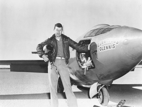 Gen. Chuck Yeager in 1947 with the Bell X-1 that he flew to break the sound barrier.