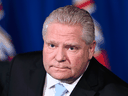 Ontario Premier Doug Ford holds a press conference at Queen's Park regarding new provincewide COVID-19 measures, in Toronto on Monday, December 21, 2020.