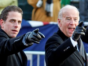 President Donald Trump was impeached by the House of Representatives in December 2019 on charges arising from his efforts to pressure Ukraine to investigate Joe and Hunter Biden (left).