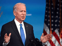 U.S. President-elect Joe Biden speaks in a televised address to the nation after the Electoral College formally confirmed his victory over Donald Trump in the 2020 U.S. presidential election, December 14, 2020.