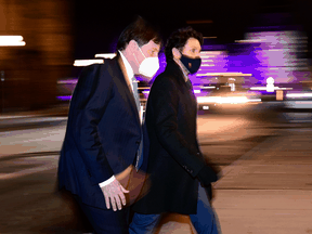 Prime Minister Justin Trudeau heads to a press conference with Intergovernmental Affairs Minister Dominic LeBlanc on Thursday, Dec. 10, 2020.