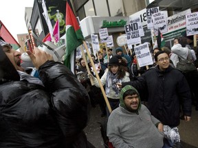 Anti-Israel protesters rally in Toronto in 2015.