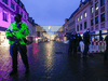 Police officers at the city center, where a car crashed into pedestrians in Trier, Germany, December 1, 2020.