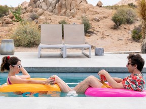 Relaxing with an Akupara: Cristin Milioti and Andy Samberg in Palm Springs.