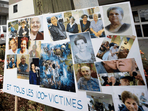 A montage of photographs honouring some of those who passed away from COVID-19 at Residence Angelica in Montreal on July 23, 2020.