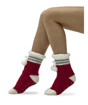 HUE Pom Pom Sport Stripe Reading Sock with Grippers - HUE