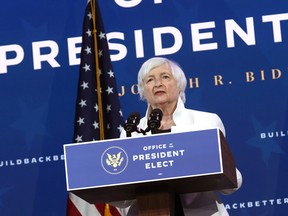 U.S. Secretary of the Treasury nominee Janet Yellen speaks during an event to name President-elect Joe Biden’s economic team at the Queen Theater on Dec. 1, 2020 in Wilmington, Delaware.