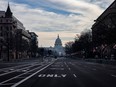 A mostly empty Pennsylvania Avenue is seen on Jan. 15 in Washington, D.C., due to security threats following the storming of the U.S. Capitol.