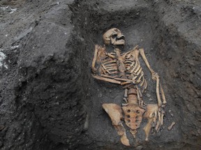 The remains of an individual buried in the Augustinian friary, taken during the 2016 excavation on the University of Cambridge's New Museums site.