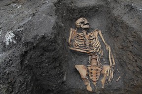 The remains of an individual buried in the Augustinian friary, taken during the 2016 excavation on the University of Cambridge's New Museums site.