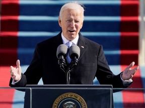 U.S. President Joe Biden speaks during the 59th Presidential Inauguration in Washington, U.S., January 20, 2021.