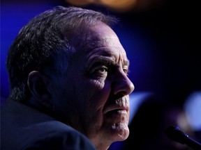 Head coach Bill Belichick of the New England Patriots talks to the media during Super Bowl LIII Opening Night at State Farm Arena on January 28, 2019 in Atlanta, Georgia.