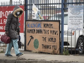 Signage in support of healthcare and frontline workers in Hamilton, Ont.