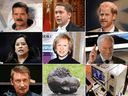 Some suggestions for Canada's next Governor-General, left to right, top row: Chris Hadfield, Andrew Scheer, Prince Harry; middle row: Jody Wilson-Raybould, Kim Campbell, Christopher Plummer; bottom row: Wayne Gretzky, a broken John A. Macdonald statue, Margaret Atwood's auto pen (as demonstrated by Conrad Black).
