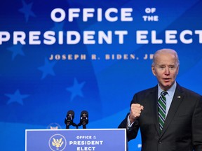 U.S. President-elect Joe Biden on Jan. 16, 2021, at The Queen theater in Wilmington, Delaware.
