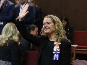 Then governor general Julie Payette waves to the gallery as she waits to deliver the Throne Speech in the Senate chamber on Dec. 5, 2019 in Ottawa. Payette is the latest Trudeau government high flyer to resign or be ousted.