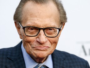 Television and radio host Larry King, who has died at the age of 87, is seen in a file photo from May 1, 2017.