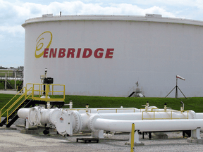 A fuel tank at an Enbridge pipelines terminal in Sarnia, Ont.