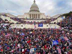 Trump supporters gather outside the Capitol building in Washington, D.C., before breaking in on Jan. 6.