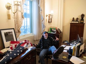 Richard Barnett, a protester and Trump supporter, was one of the rioters who broke in to Nancy Pelosi's office on Jan. 6.