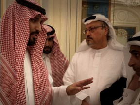 Jamal Khashoggi (in white) in a scene from The Dissident.
