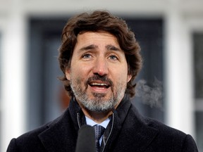 Prime Minister Justin Trudeau speaks at a news conference at Rideau Cottage in Ottawa,  January 5, 2021.
