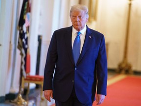 US President Donald Trump arrives for an event honoring Bay of Pigs veterans in the East Room of the White House in Washington, DC on September 23, 2020.