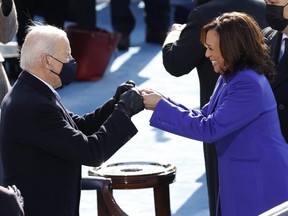 President-elect Joe Biden and Vice President Kamala Harris during the inauguration of Joe Biden as the 46th President of the United States on the West Front of the U.S. Capitol in Washington, U.S., January 20, 2021.