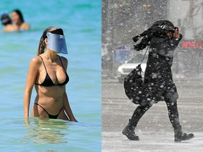 Who wouldn't prefer to spend the winter in Miami Beach, Fla., left, rather than Edmonton, right?