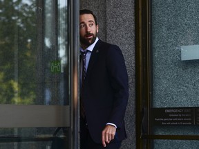 Conservative MP Derek Sloan arrives at a meeting in Ottawa on Sept. 22, 2020. Conservative leader Erin O’Toole is seeking a vote on ejecting Sloan from caucus after left-leaning outlet Press Progress reported on Monday that Paul Fromm, a notorious white supremacist, had donated to Sloan’s leadership campaign.