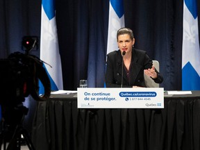 Quebec Deputy premier and Public Security Minister Genevieve Guilbault speaks at a news conference on the COVID-19 pandemic, Thursday, January 7, 2021 at the legislature in Quebec City.