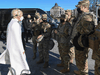 Singer Lady Gaga greets National Guard soldiers as she leaves the U.S. Capitol building after rehearsing on January 19, 2021, for the inauguration of President-elect Joe Biden.