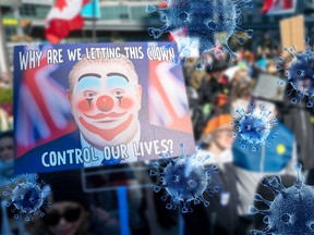 Hundreds of protesters gather at an anti-mask rally in Toronto on Saturday October 31, 2020.