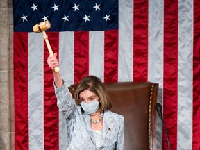 Speaker of the House Nancy Pelosi on the House floor in the U.S. Capitol after becoming Speaker of the 117th Congress in Washington, DC on Jan. 3, 2021.