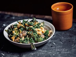 Warm kale, white bean and mushroom salad with chili tahini from The Flavor Equation