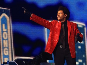 The Weeknd performs during the Pepsi Super Bowl LV Halftime Show at Raymond James Stadium on February 07, 2021 in Tampa, Florida.