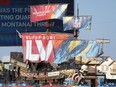 General view Super Bowl LV signage on the pirate ship before Super Bowl LV between the Tampa Bay Buccaneers and the Kansas City Chiefs at Raymond James Stadium.
