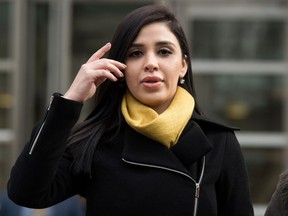 In this file photo taken on February 3, 2017 the wife of Joaquin "El Chapo" Guzman, Emma Coronel Aispuro, exits the US Federal Courthouse in Brooklyn after a hearing in his case in New York.