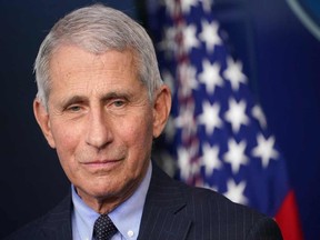 Director of the National Institute of Allergy and Infectious Diseases Anthony Fauci looks on during the daily briefing in the Brady Briefing Room of the White House in Washington, DC on January 21, 2021.
