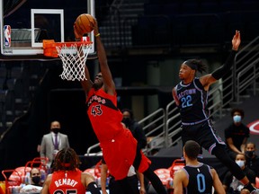 Toronto Raptors forward Pascal Siakam dunks during the second quarter of a game against the Sacramento Kings in Tampa, Fla., on Jan. 29.