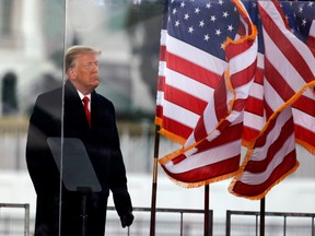 U.S. President Donald Trump looks on at the end of his speech during a rally to contest the certification of the 2020 U.S. presidential election results by the U.S. Congress, in Washington, U.S, January 6, 2021.