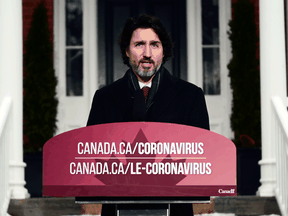 Prime Minister Justin Trudeau speaks about the COVID-19 pandemic at a news conference at  Rideau Cottage in Ottawa on Friday, Feb. 5, 2021.