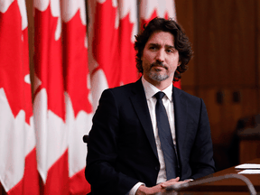 Prime Minister Justin Trudeau at a news conference in Ottawa on Tuesday, Feb. 16, 2021.