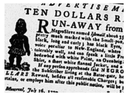 A runaway slave alert published in the Quebec Gazette on  July 29, 1779.