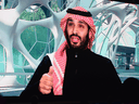 Saudi Crown Prince Mohammed bin Salman speaks virtually to a financial conference on January 28, 2021.
