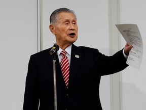 Tokyo 2020 president Yoshiro Mori speaks during a news conference in Tokyo on February 4, 2021.